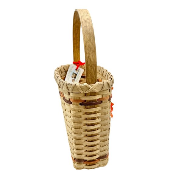 Handmade Basket Falling Leaves Oval Shaped with Handle and Leaves Decoration - Picture 7 of 16